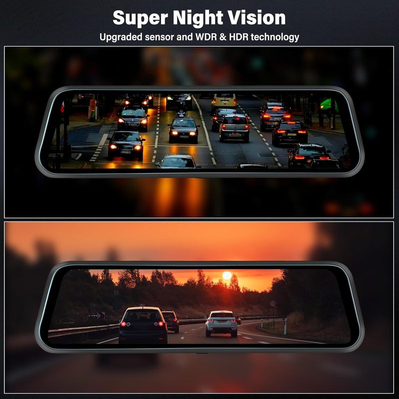 UNITOPSCI 3 Channel 9.66'' WiFi Mirror Dash Cam with Front and Rear Camera IPS Touch Screen,Triple Rear View Mirror Camera with App Recording,64GB TF Card,Loop Recording,Night Vision, G-Sensor Parking Monitor - Image 5